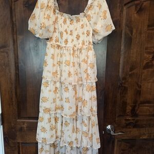 Altar'd State Cream and Gold Floral Dress
